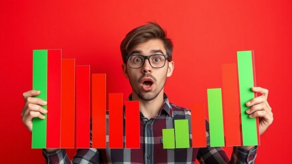 Surprised man with red and green candlesticks symbolizing Japan interest rate changes on Bitcoin markets.