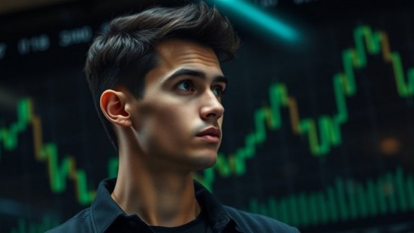 Confident man discussing Next Bitcoin Explosion with financial graph.