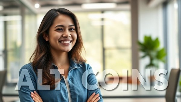 Young woman discussing altcoins investment strategy with text overlay.