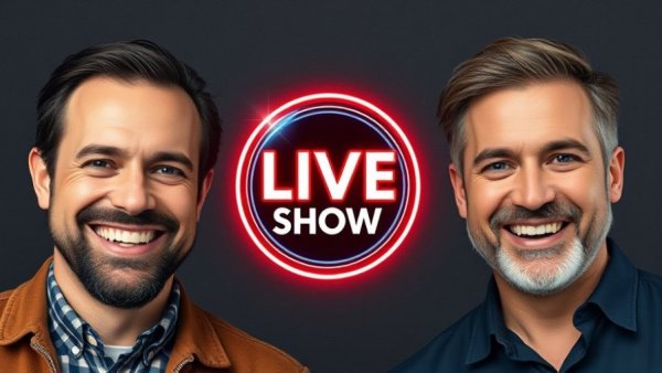 The Moon Show live broadcast announcement with two smiling hosts.
