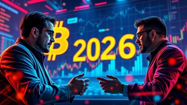 Futuristic Bitcoin analysis with experts and glowing market graph, 2026.