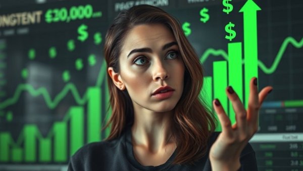 Real World Assets Revolution: Woman analyzing growth graph.