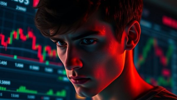 Focused young man analyzing Bitcoin trading strategies with charts.