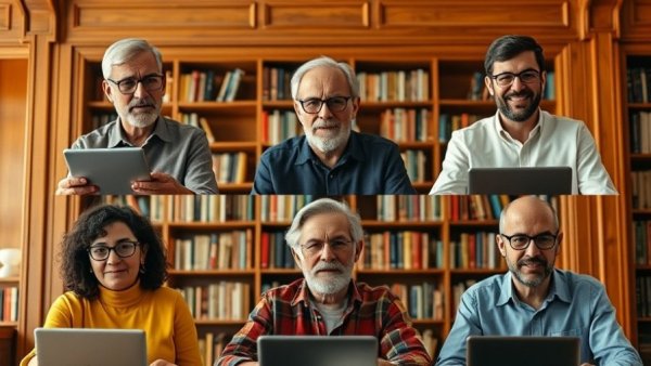 Collage from Writers of the Future Online Workshop with authors in home libraries.