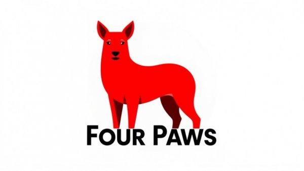 Animal welfare logo featuring a red animal and 'Four Paws' text.