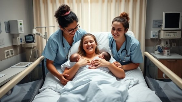 South Africa teenage pregnancy crisis: young mother with newborn and nurses smiling in hospital.