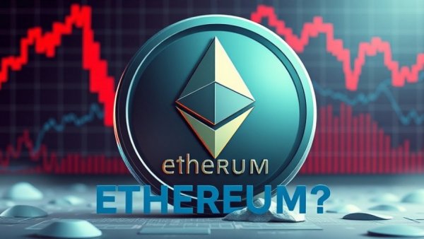 Illustration questioning Ethereum's market position with crypto chart background.