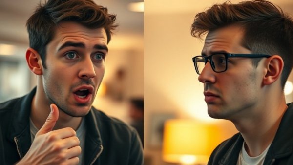 Contrasting views on Bitcoin predictions, young men's expressions.