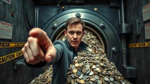 Bitcoin Supply Squeeze concept image with coins overflowing from vault.