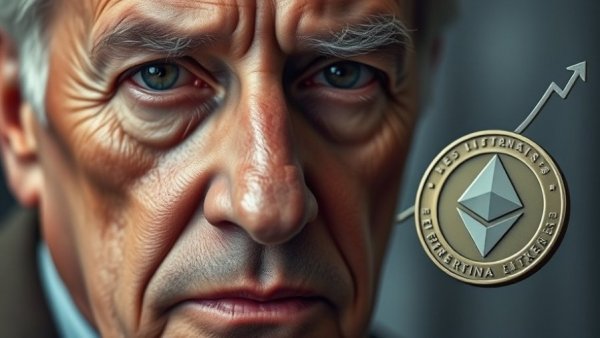 Bitcoin and Ethereum market impact from Fed rate cuts concept image with serious man.