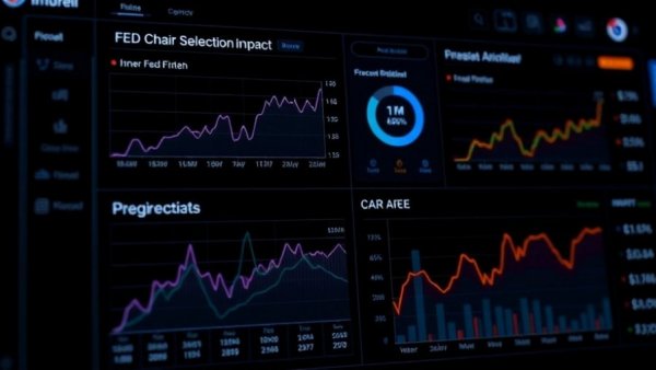FED Chair selection impact on cryptocurrency market reaction, digital dashboard display.