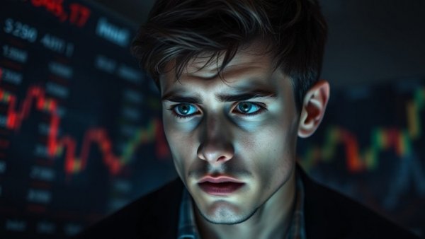 Concerned young man examining stock chart on The Moon YouTube channel.