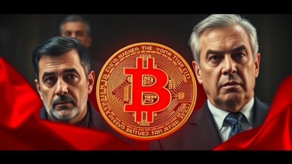 Dramatic Bitcoin collapse graphic with serious expressions.