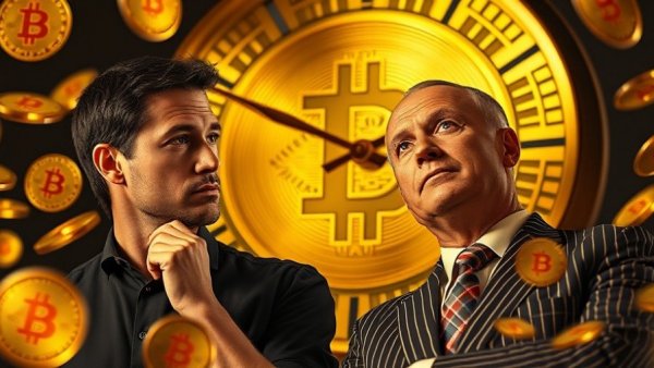 Engaging scene on Bitcoin price prediction with gold clock backdrop.