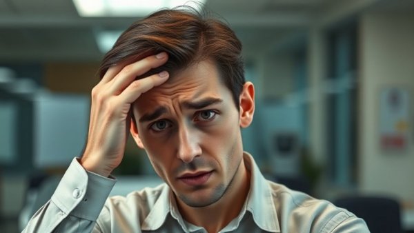 Concerned person reacting to Bitcoin price drop, indoor setting.