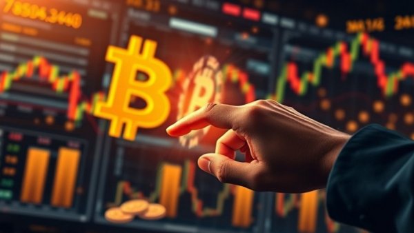 Bitcoin flash crash concept with market symbols and graph.