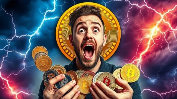 Bitcoin Signal alert in vibrant digital art with surprised man.
