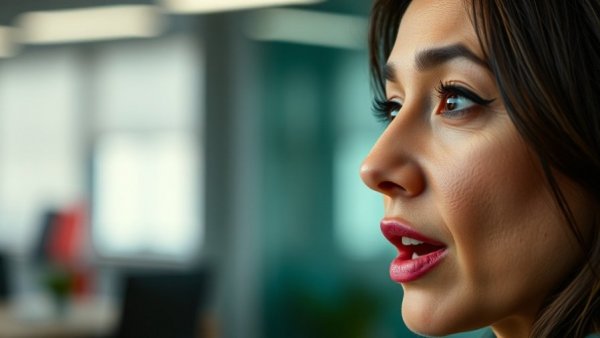 Passionate woman discussing free Bitcoin strategy, green background.
