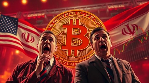 War and Bitcoin market impact concept with flags and charts.