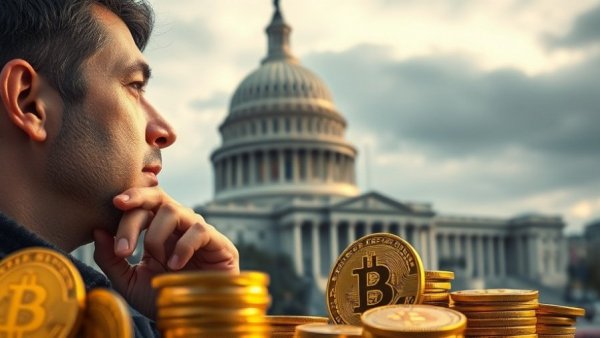 Cryptocurrency's influence on U.S. politics with Bitcoins and Capitol.