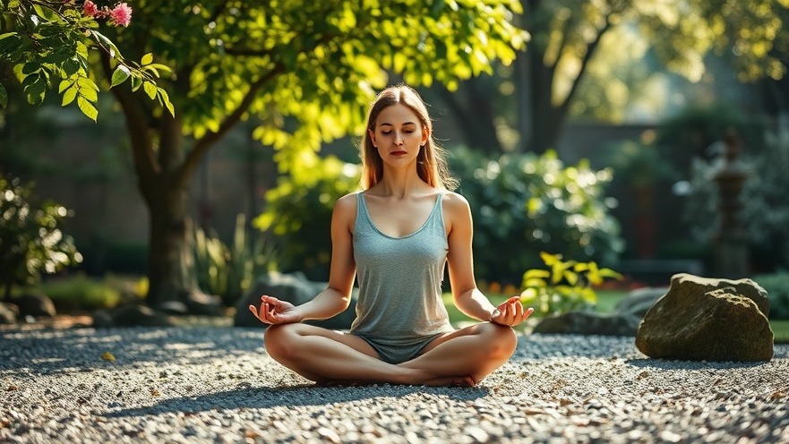 A serene woman meditates in Randburg's Zen Garden, embodying mindfulness and peace.