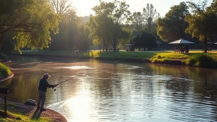 Angler fishing in Delta Park, Randburg, surrounded by serene greenery and sunlight.