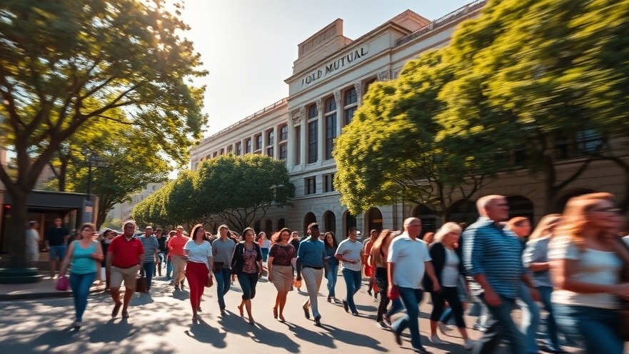 A sunny day in Randburg showcasing diverse community heritage walks by the Old Mutual Building.