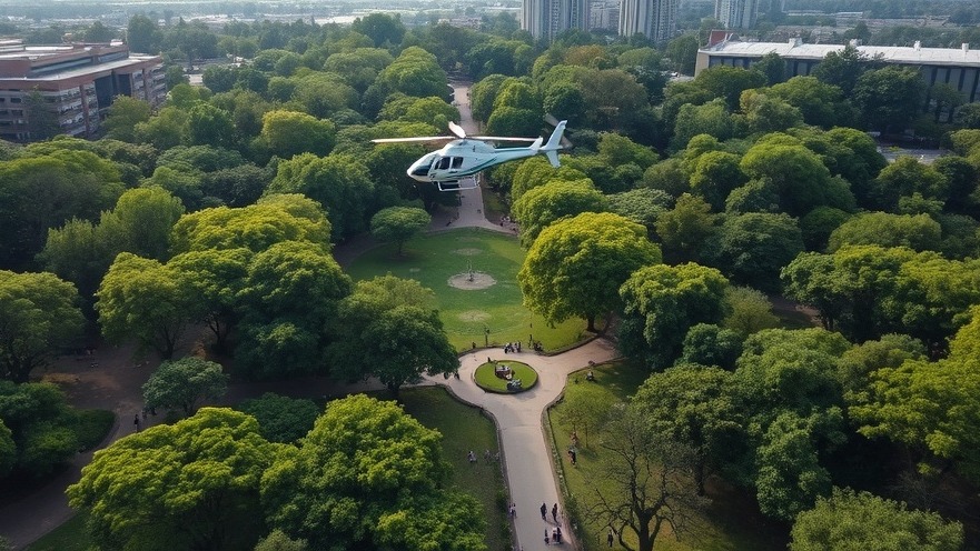 Aerial view of Randburg's Delta Park, serene helicopter tour over lush greenery.