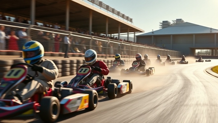 Dynamic go-kart racing in Randburg: colorful karts speed by amidst cheers, dust, and adrenaline.