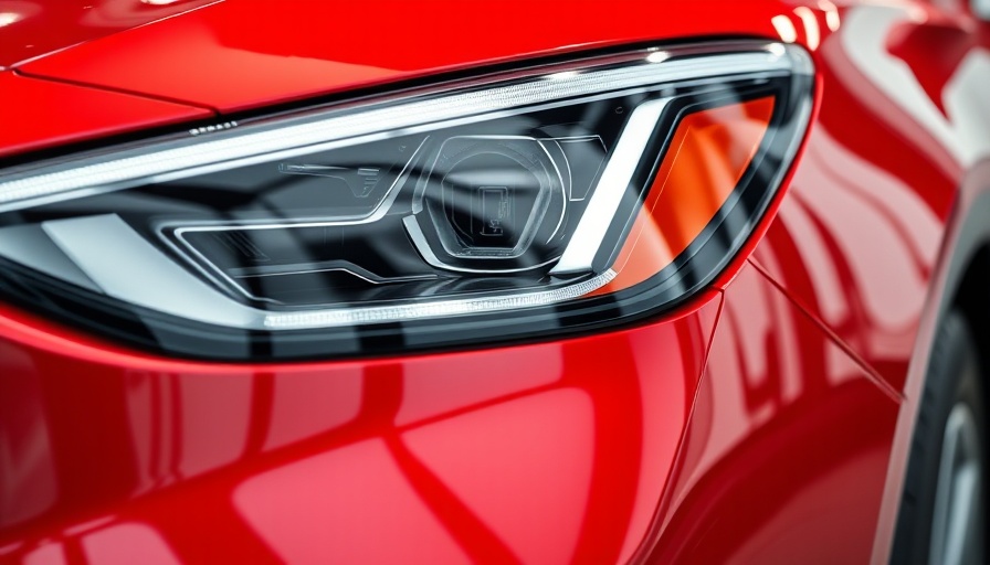 Close-up of modern car headlight highlighting automotive trends.