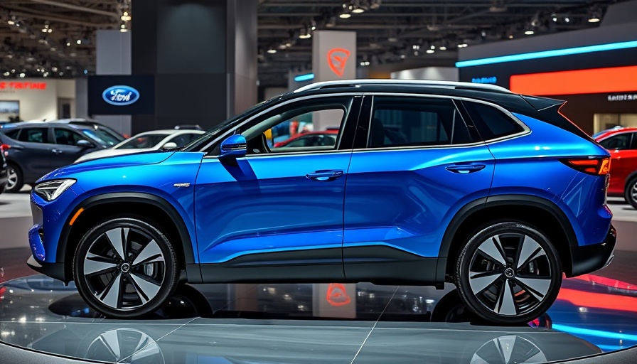 Sleek electric SUV displayed at auto show, electric vehicles