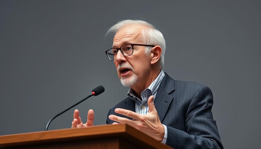 Elderly man speaking passionately at a podium on Gender-Based Violence.