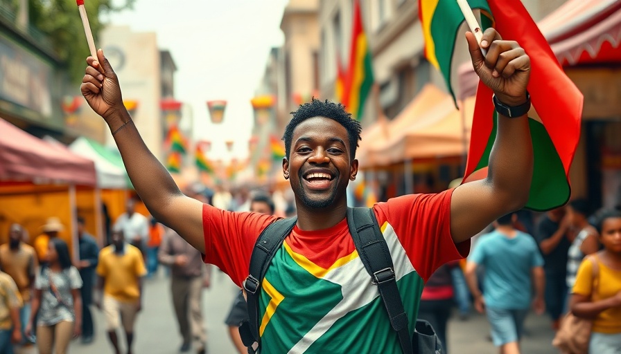 Joyful young man waving ANC flag in street, ANC challenges 2025