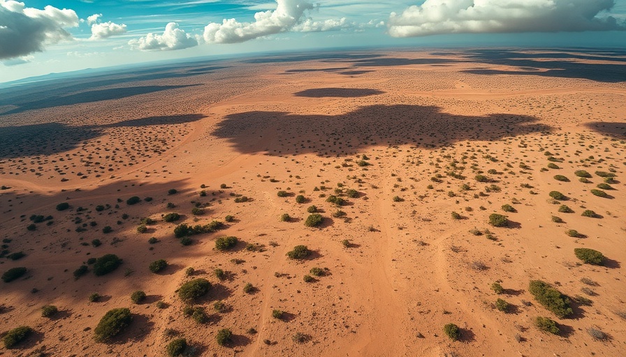 Aerial view of Horn of Africa climate impact with arid landscape.