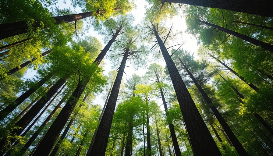 Lush forest view from below, symbolizing ESG course.