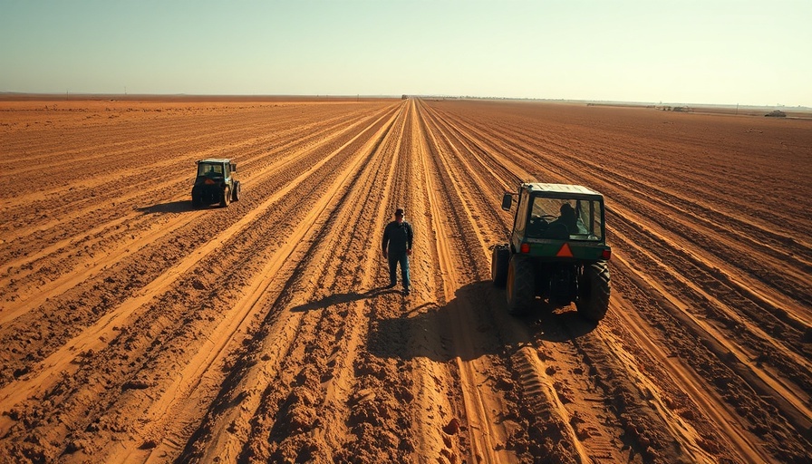 Farmland inspection related to Expropriation Act with tractors.