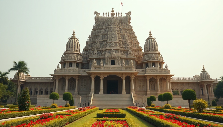 Hindu temple with intricate architecture and serene gardens