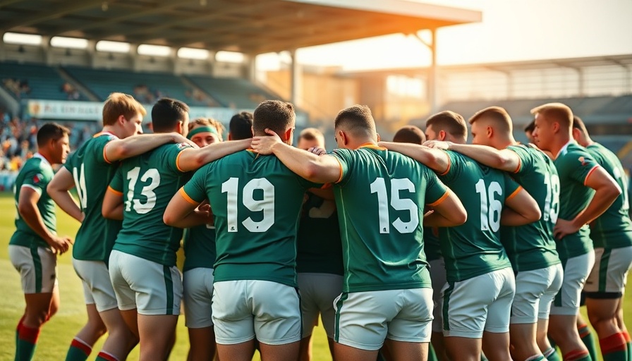 Blitzboks team huddles with Springbok Sevens logo outdoors.