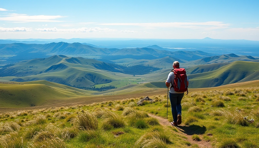 Hiker exploring scenic landscape while camping in KZN.