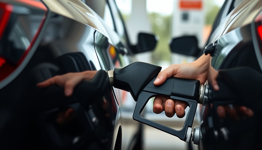 Critical minerals in fuel, close-up of refueling a car at gas station.