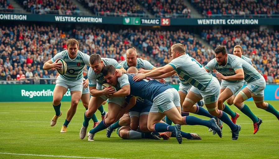 Leinster Rugby match action scene with intense tackling.