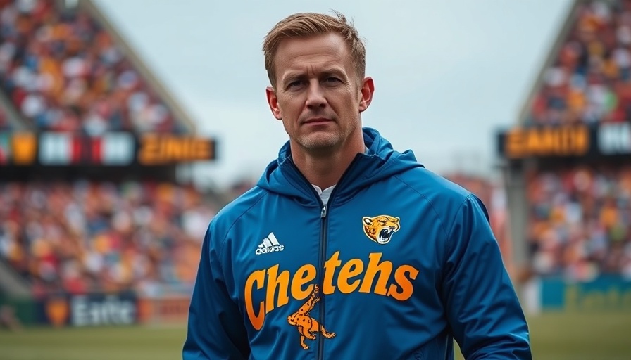 Man in Cheetahs jacket at a sports event.