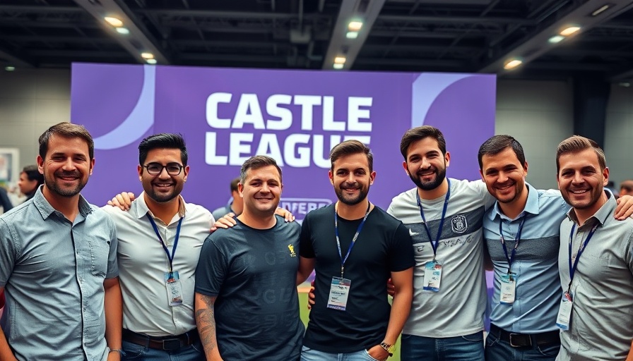 Group of men at Castle Super League promotional event smiling.