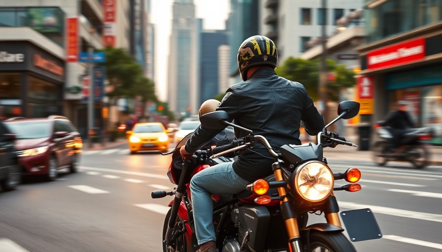 Uber Moto ride with two people on a motorcycle in the city.