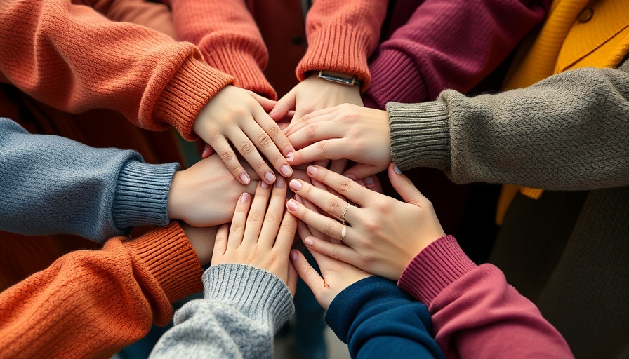 Women's hands joining in unity during Galentine's Day activities.