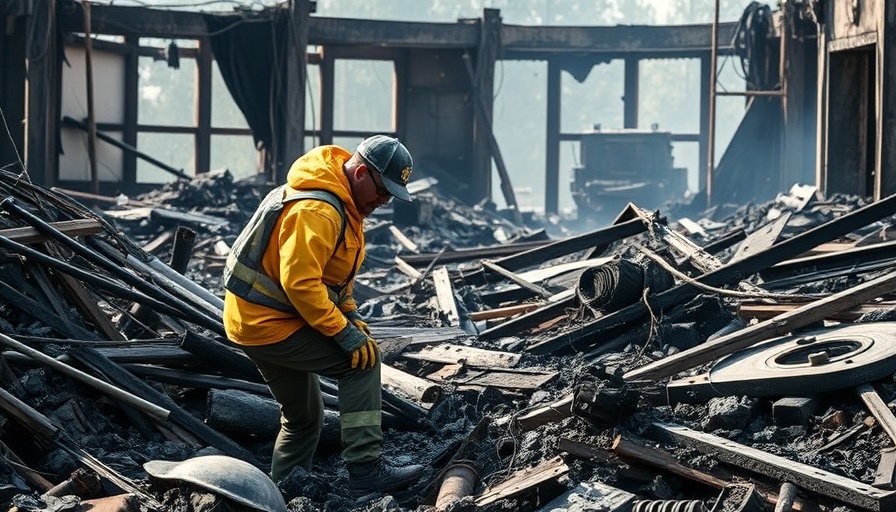 Volunteer aiding in community recovery after a fire.