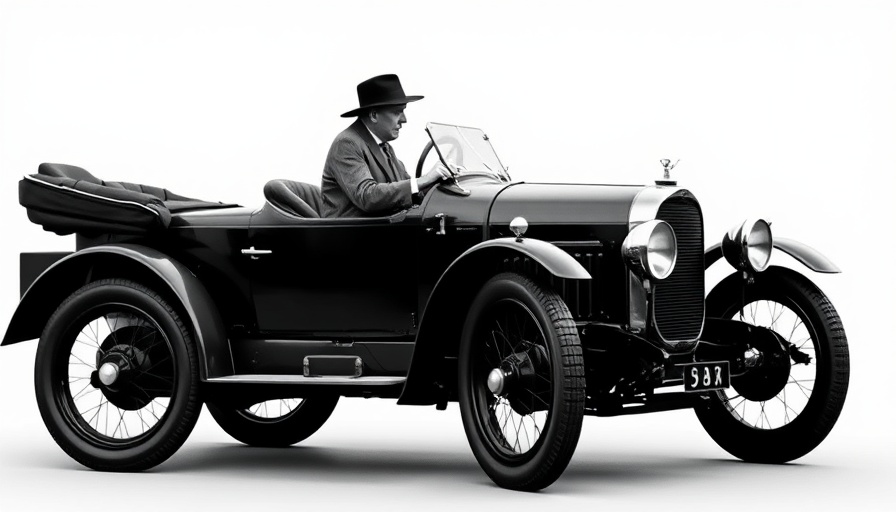 Historic Austin 7 in black and white photo, side view