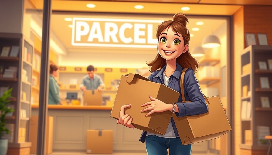 Cartoon woman with packages for Valentine's Day SEO.