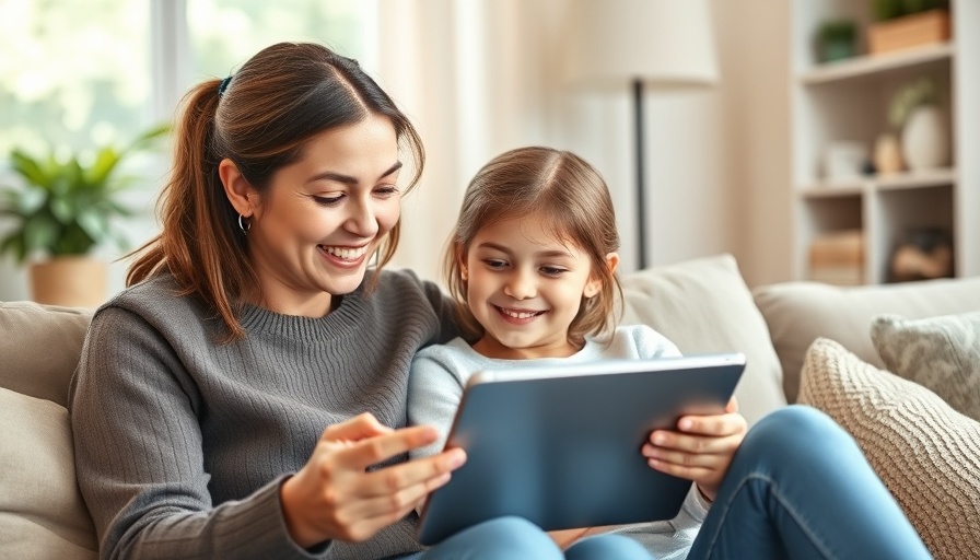 Digital Moms bonding over a tablet at home.