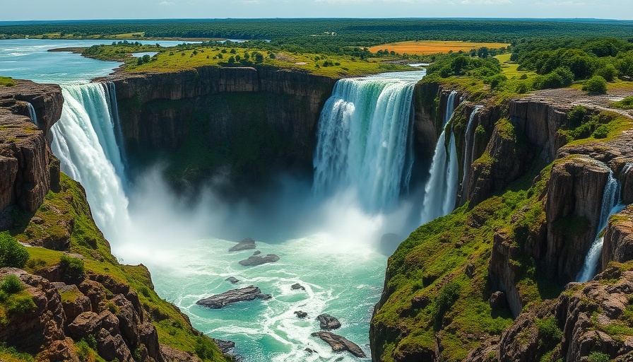 Majestic waterfall in luxury market context, vibrant nature.